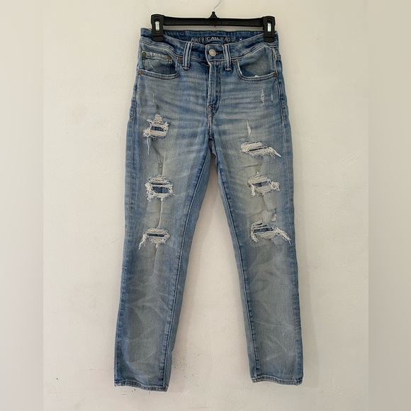American eagle airflex high waisted Trendy Distressed Blue Jeans size 28x28 - Picture 1 of 10